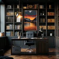 Scandinavian Village Serenity at Sunset Travel Poster PosterGoat