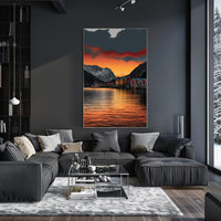 Scandinavian Village Serenity at Sunset Travel Poster PosterGoat