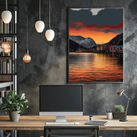 Scandinavian Village Serenity at Sunset Travel Poster PosterGoat
