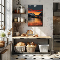 Scandinavian Village Serenity at Sunset Travel Poster PosterGoat