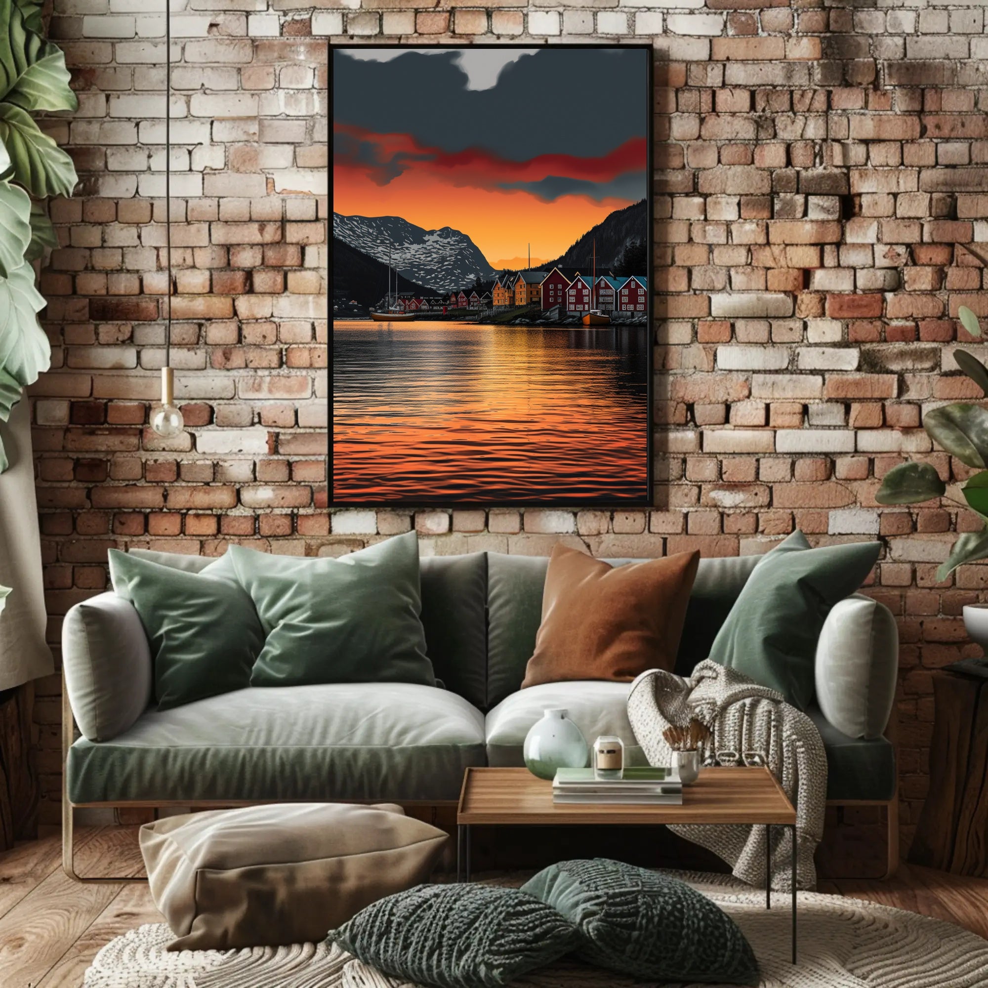 Scandinavian Village Serenity at Sunset Travel Poster PosterGoat