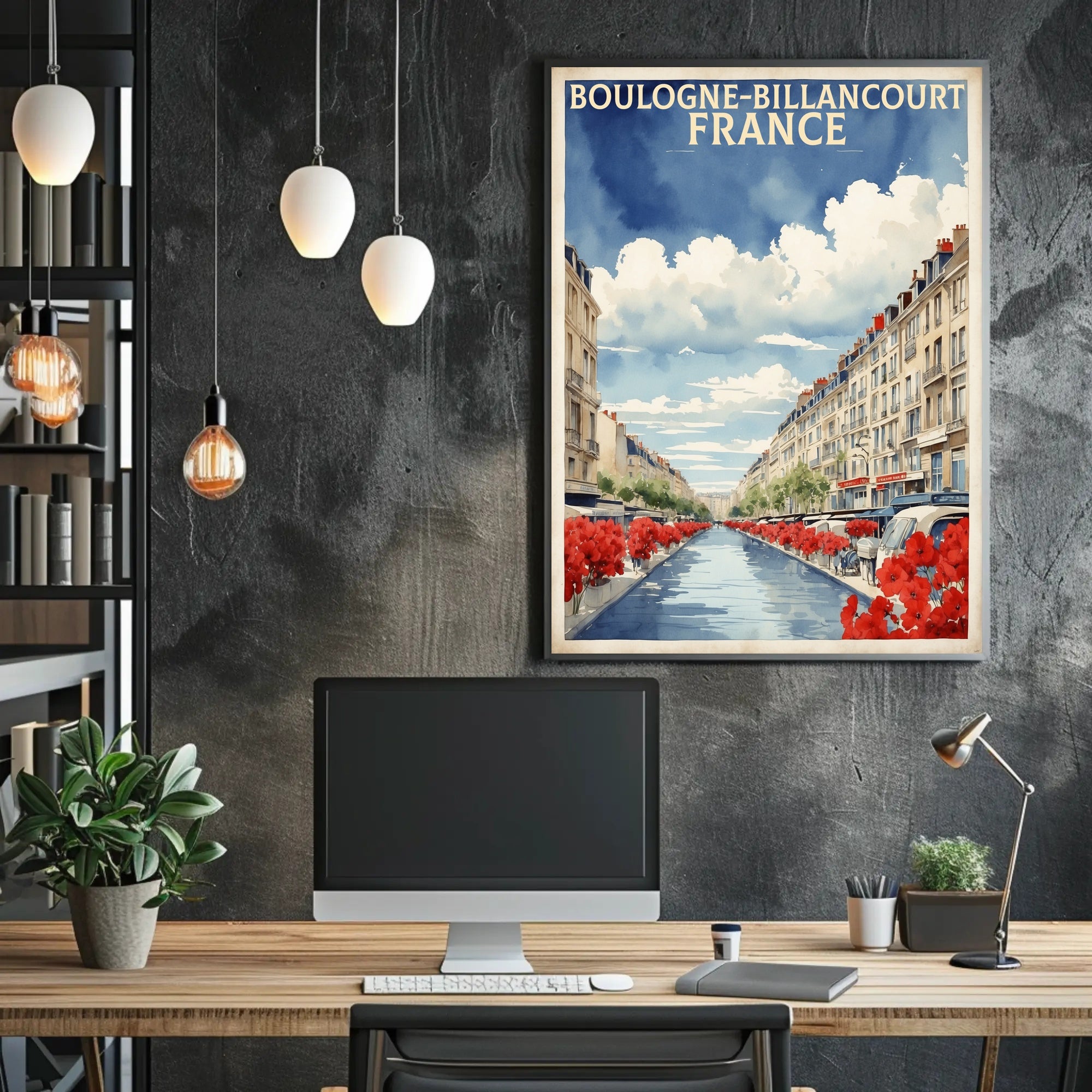Scenic Boulogne-Billancourt Urban Street Travel Poster PosterGoat