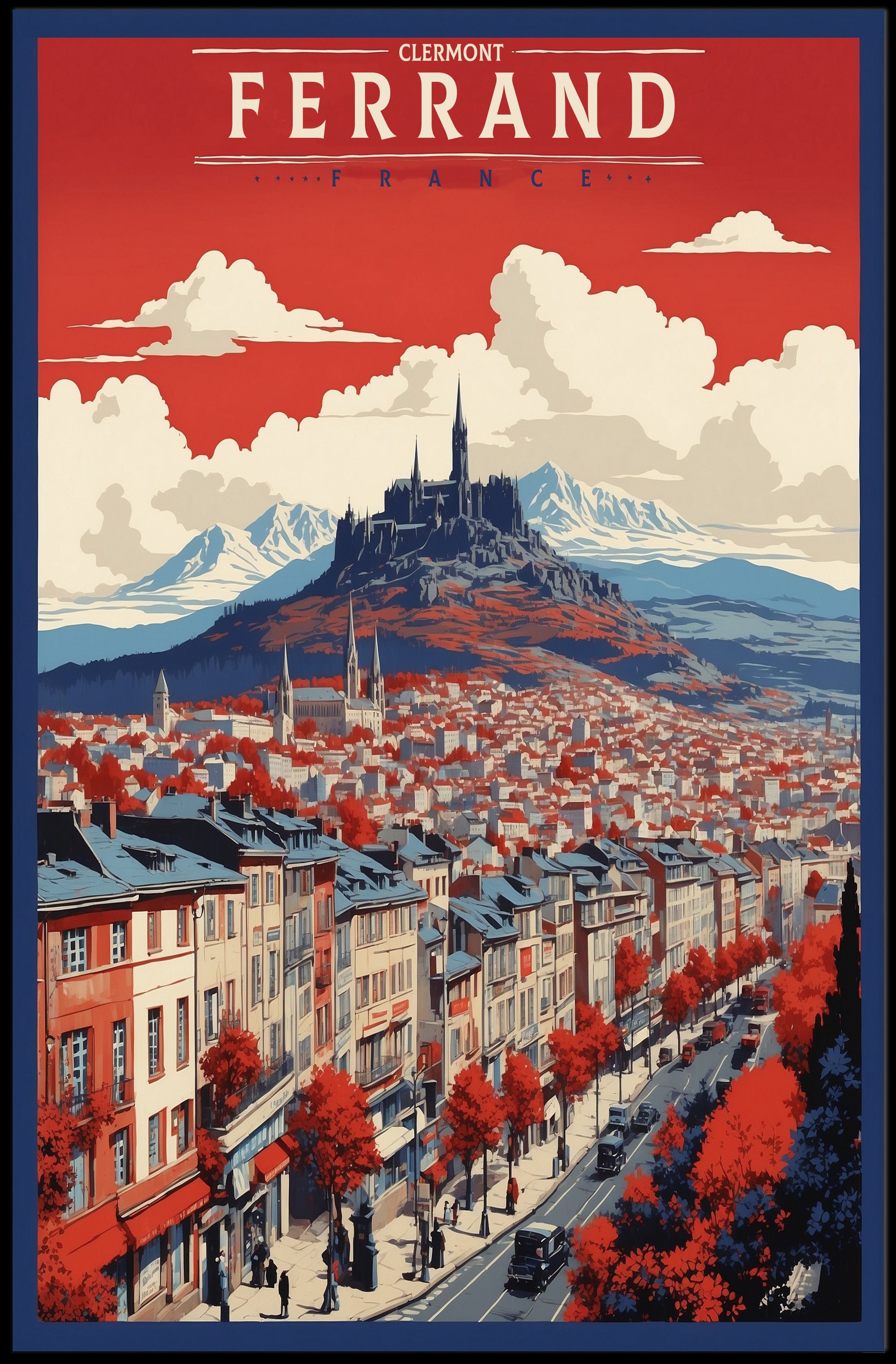 Scenic Clermont-Ferrand Urban Cityscape Travel Poster PosterGoat