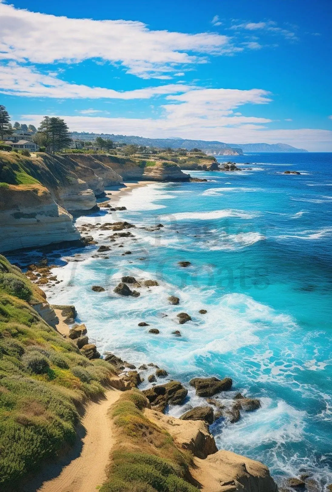 Scenic Coastal Cliffs Vibrant Seascape Travel Poster PosterGoat
