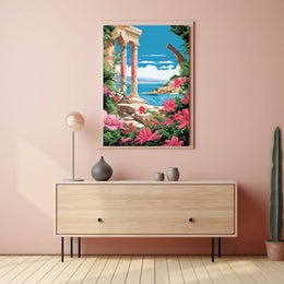 Scenic Coastal Ruins: Classical Nostalgia Travel Poster PosterGoat