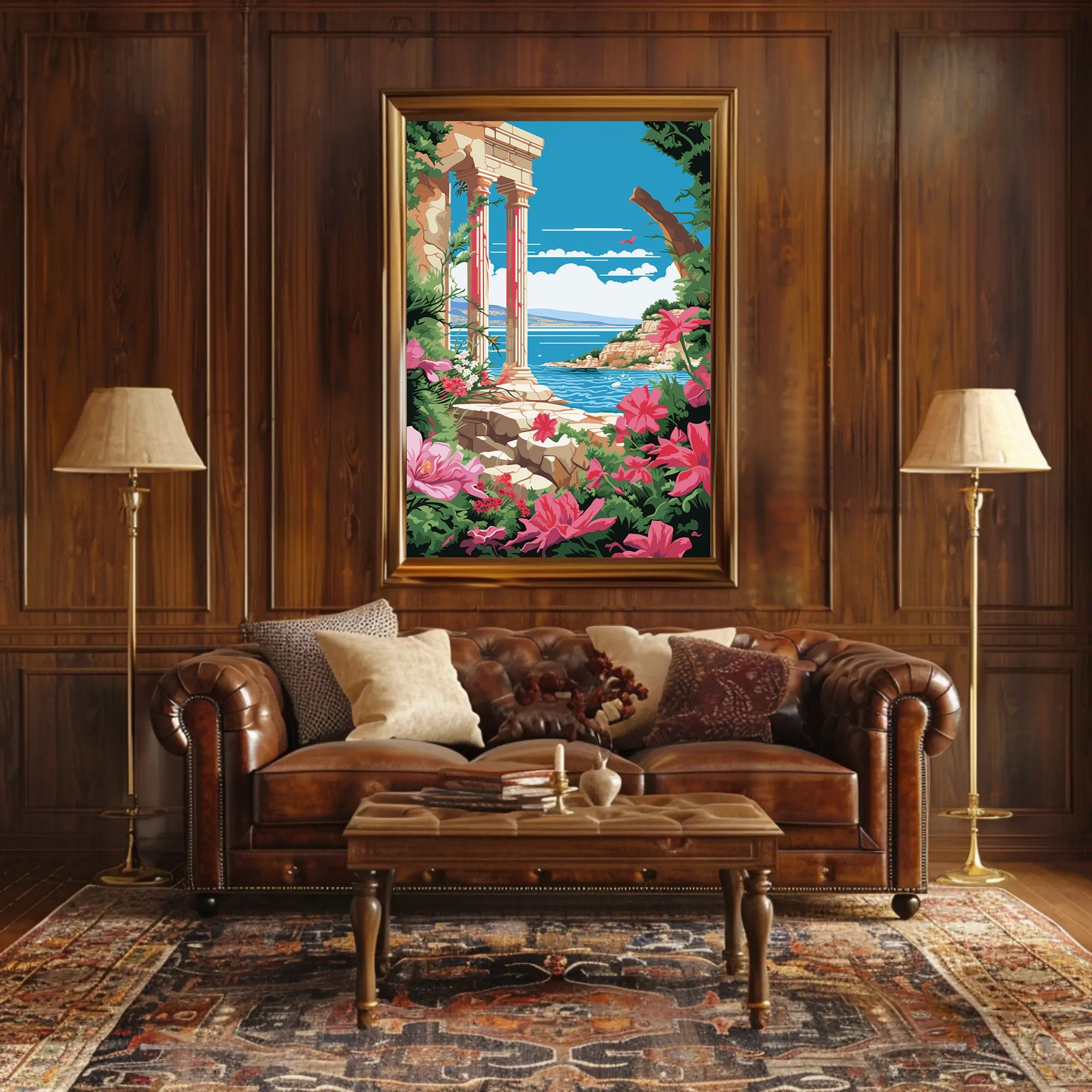 Scenic Coastal Ruins: Classical Nostalgia Travel Poster PosterGoat