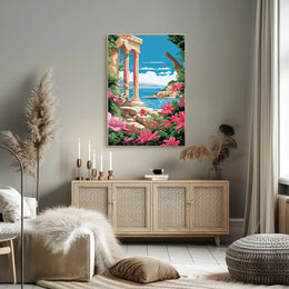 Scenic Coastal Ruins: Classical Nostalgia Travel Poster PosterGoat