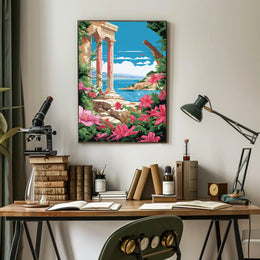 Scenic Coastal Ruins: Classical Nostalgia Travel Poster PosterGoat