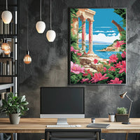 Scenic Coastal Ruins: Classical Nostalgia Travel Poster PosterGoat
