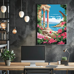 Scenic Coastal Ruins: Classical Nostalgia Travel Poster PosterGoat