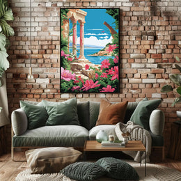 Scenic Coastal Ruins: Classical Nostalgia Travel Poster PosterGoat