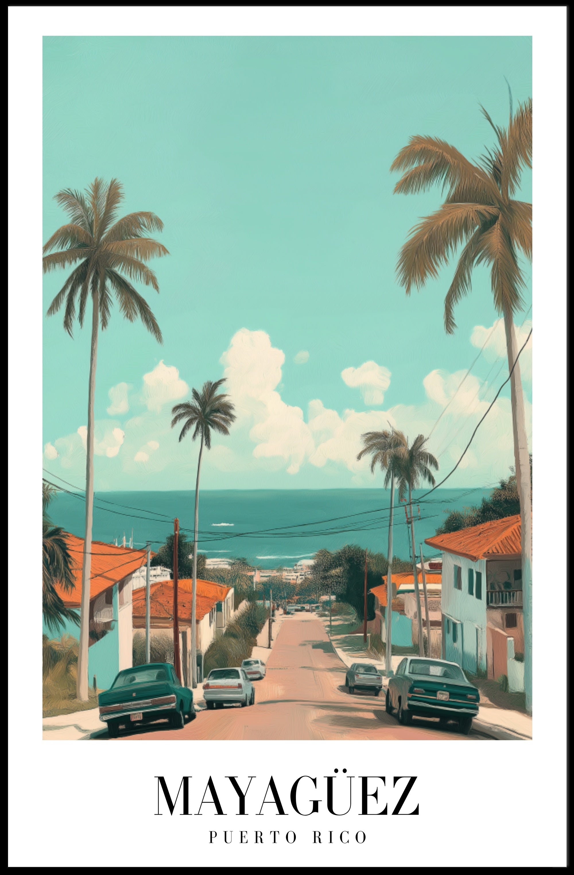 Scenic Coastal Street View in Mayagüez Travel Poster PosterGoat
