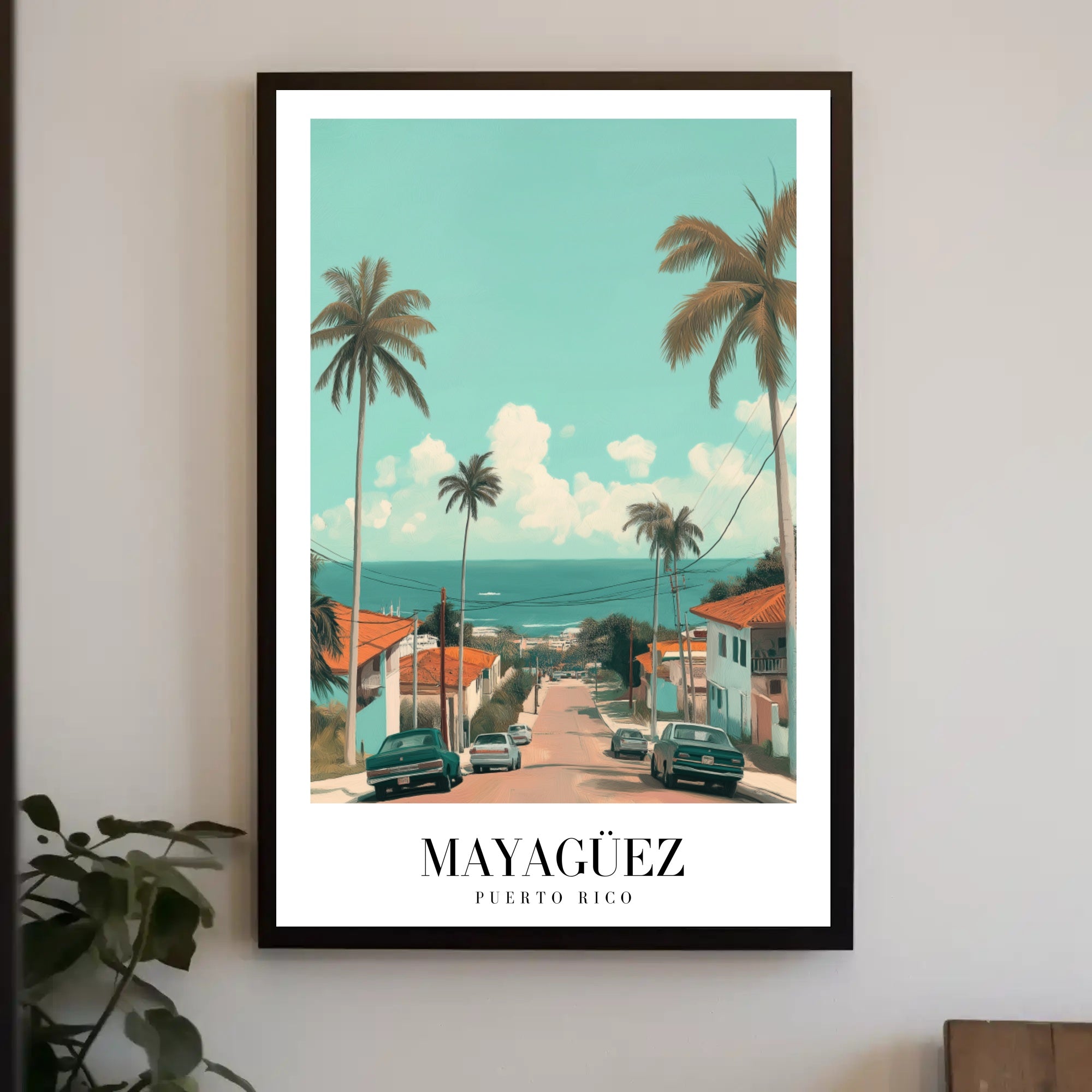 Scenic Coastal Street View in Mayagüez Travel Poster PosterGoat