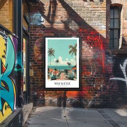 Scenic Coastal Street View in Mayagüez Travel Poster PosterGoat