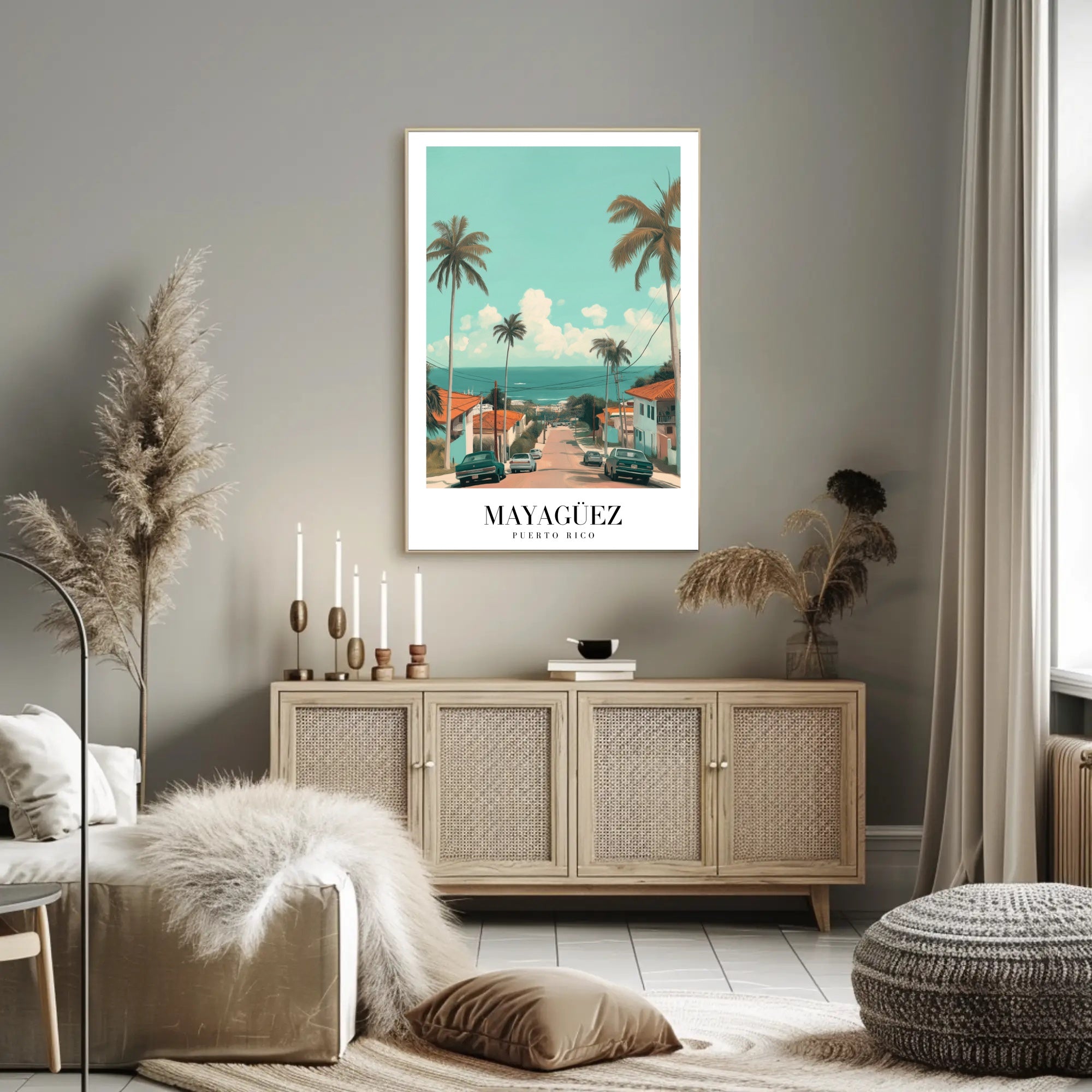 Scenic Coastal Street View in Mayagüez Travel Poster PosterGoat