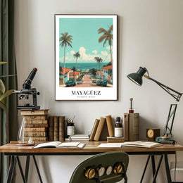Scenic Coastal Street View in Mayagüez Travel Poster PosterGoat