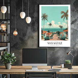 Scenic Coastal Street View in Mayagüez Travel Poster PosterGoat