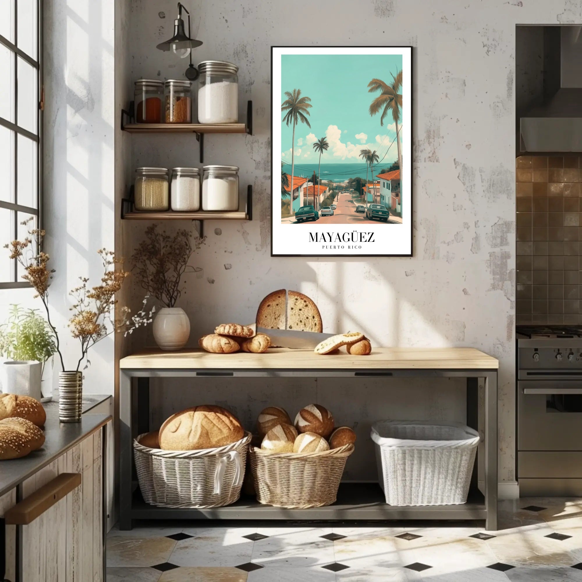 Scenic Coastal Street View in Mayagüez Travel Poster PosterGoat