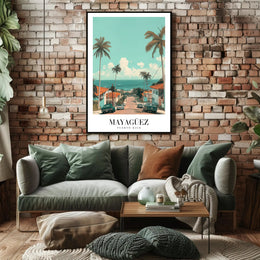 Scenic Coastal Street View in Mayagüez Travel Poster PosterGoat