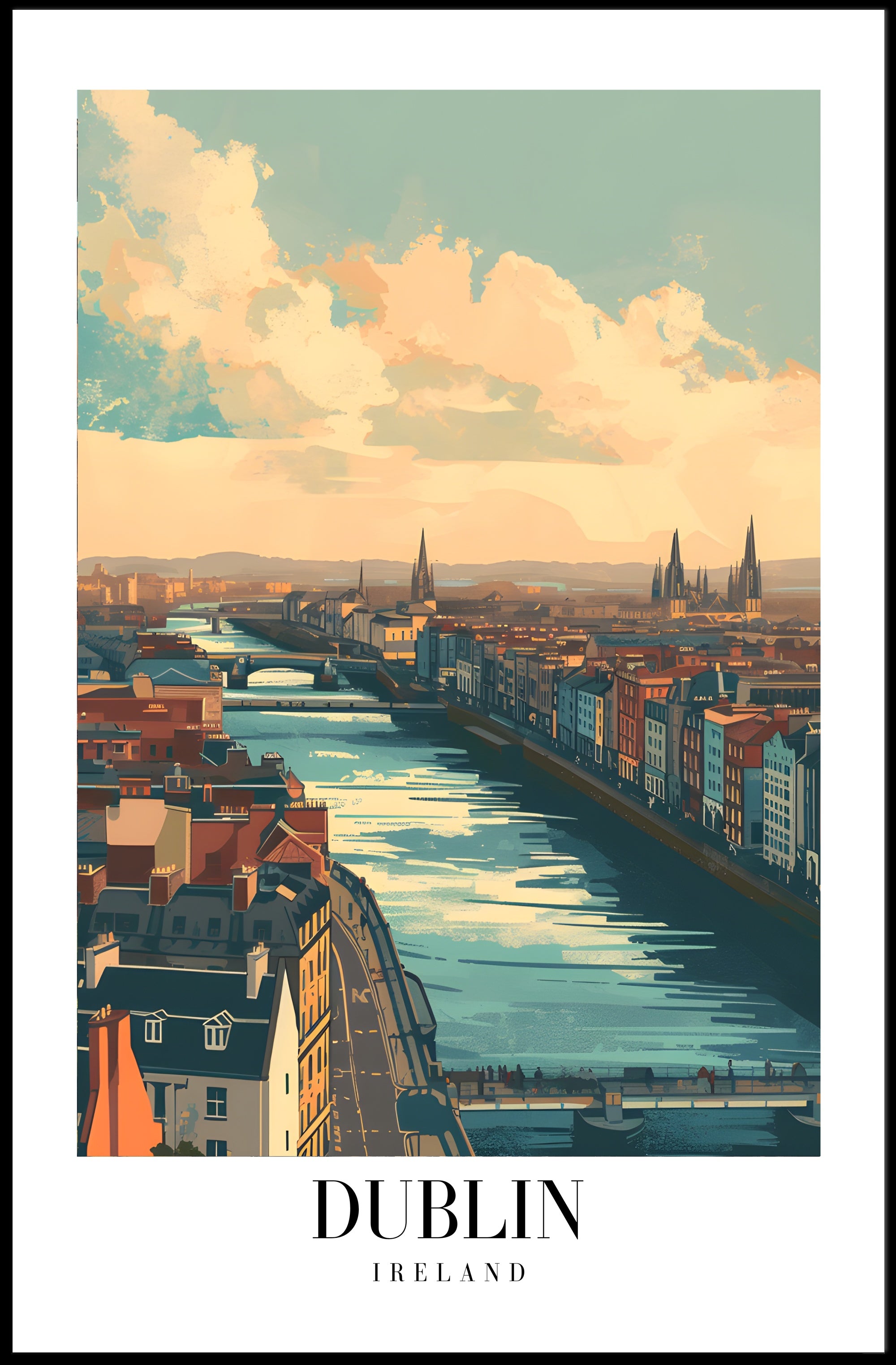 Scenic Dublin River View Modern Travel Poster PosterGoat