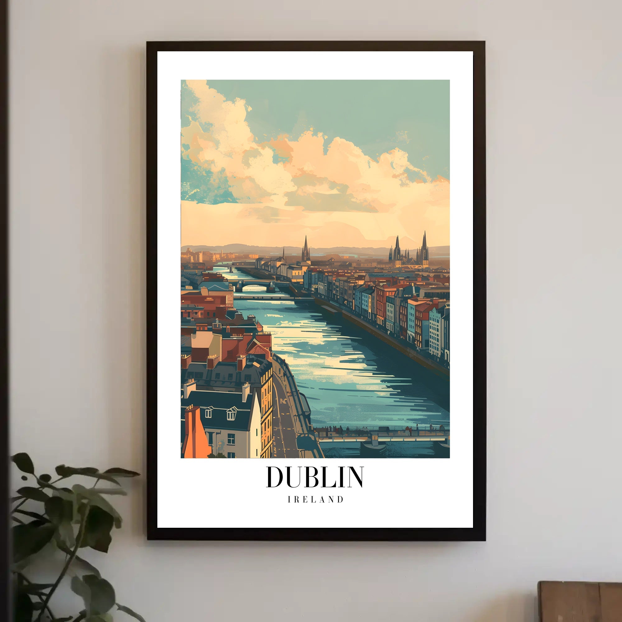 Scenic Dublin River View Modern Travel Poster PosterGoat