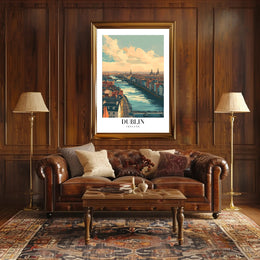 Scenic Dublin River View Modern Travel Poster PosterGoat