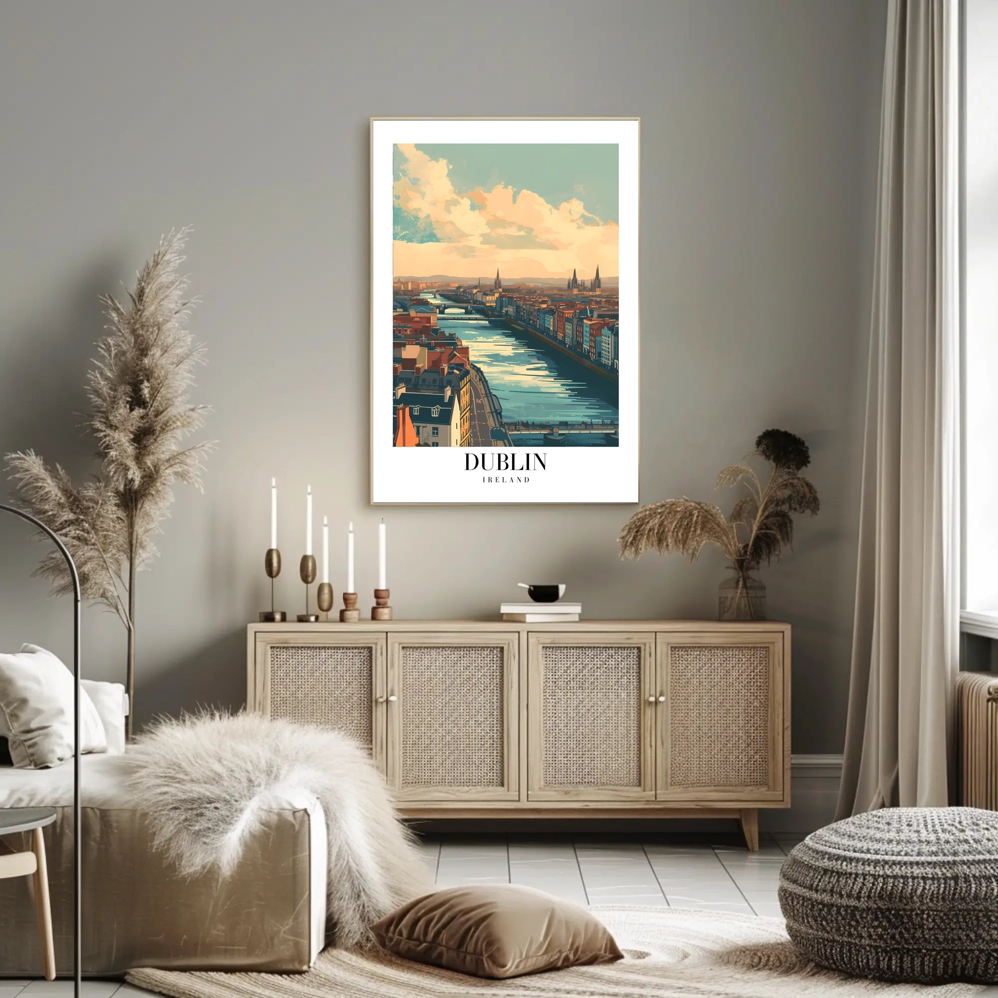 Scenic Dublin River View Modern Travel Poster PosterGoat