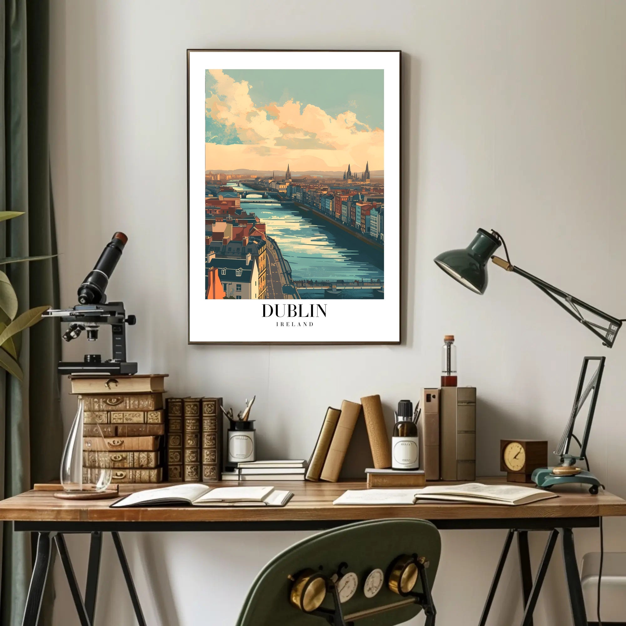 Scenic Dublin River View Modern Travel Poster PosterGoat