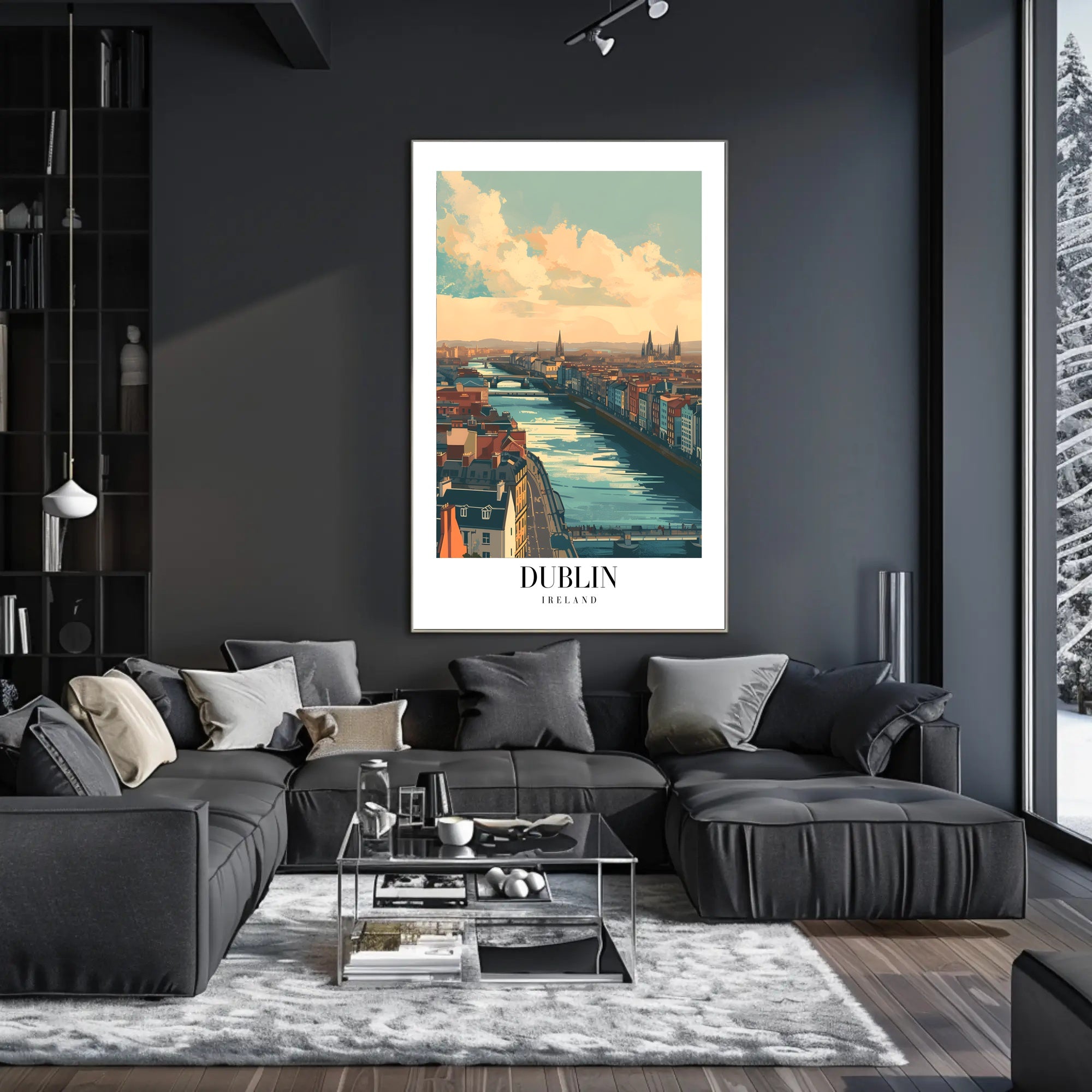 Scenic Dublin River View Modern Travel Poster PosterGoat
