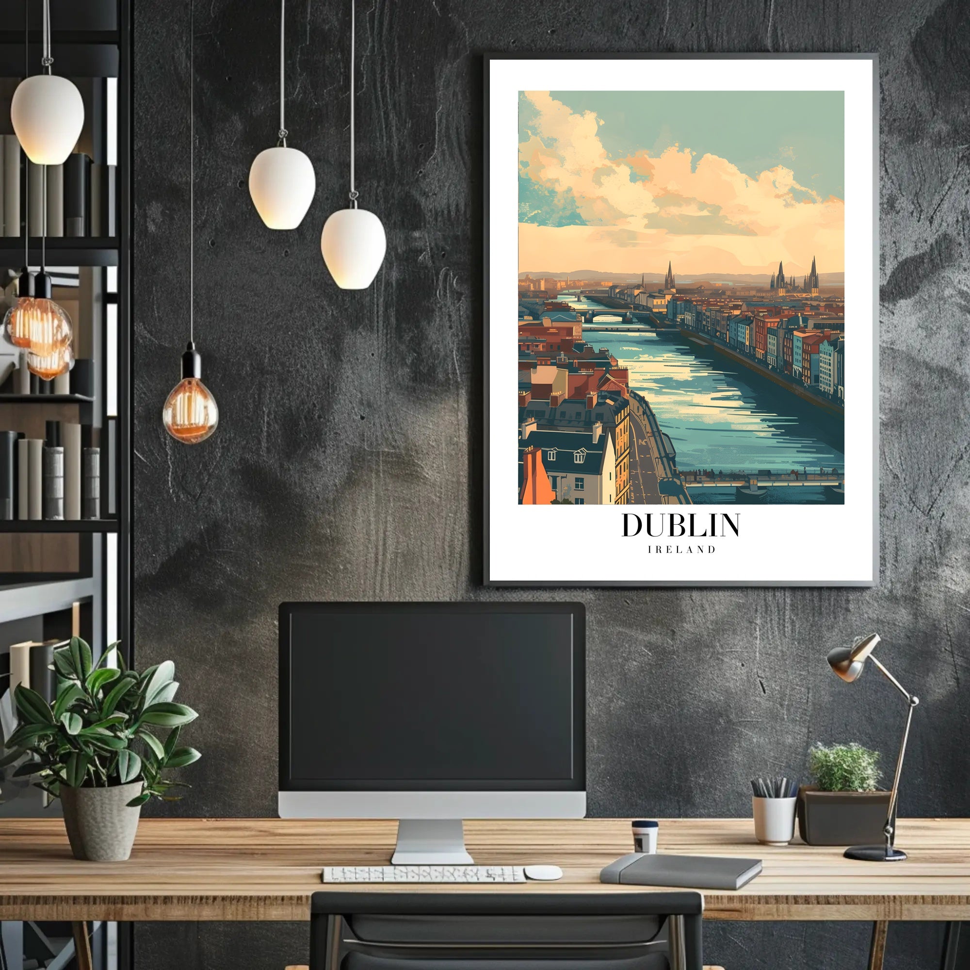 Scenic Dublin River View Modern Travel Poster PosterGoat