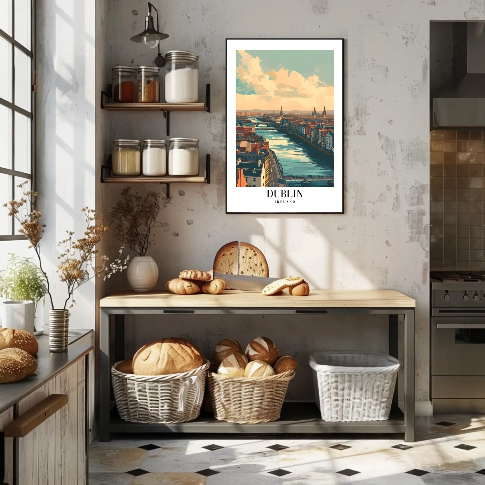 Scenic Dublin River View Modern Travel Poster PosterGoat