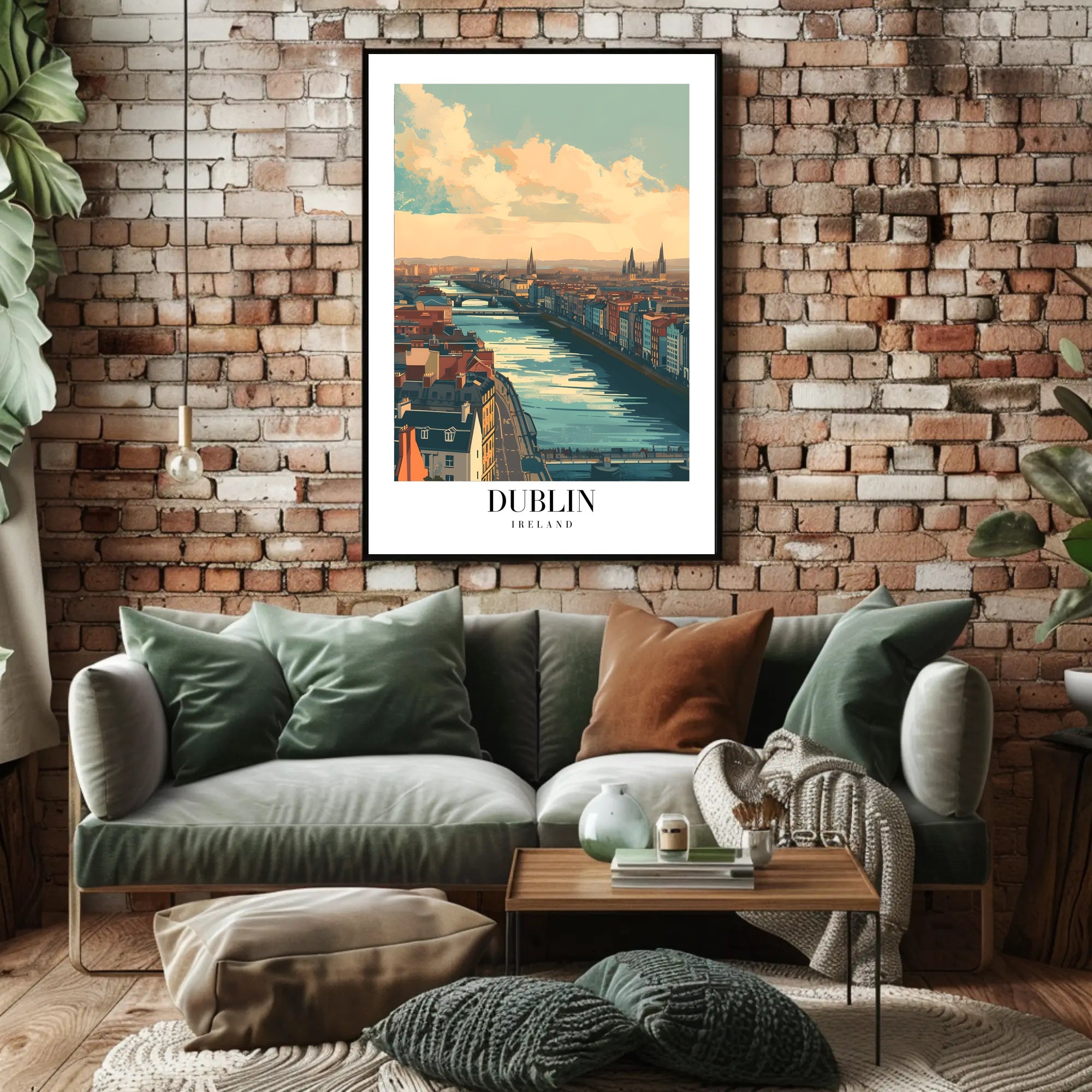 Scenic Dublin River View Modern Travel Poster PosterGoat