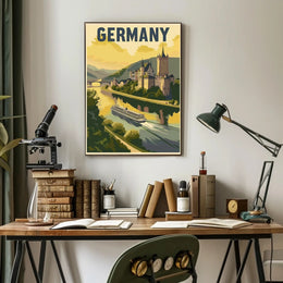 Scenic German Castle River View Vintage Travel Poster PosterGoat