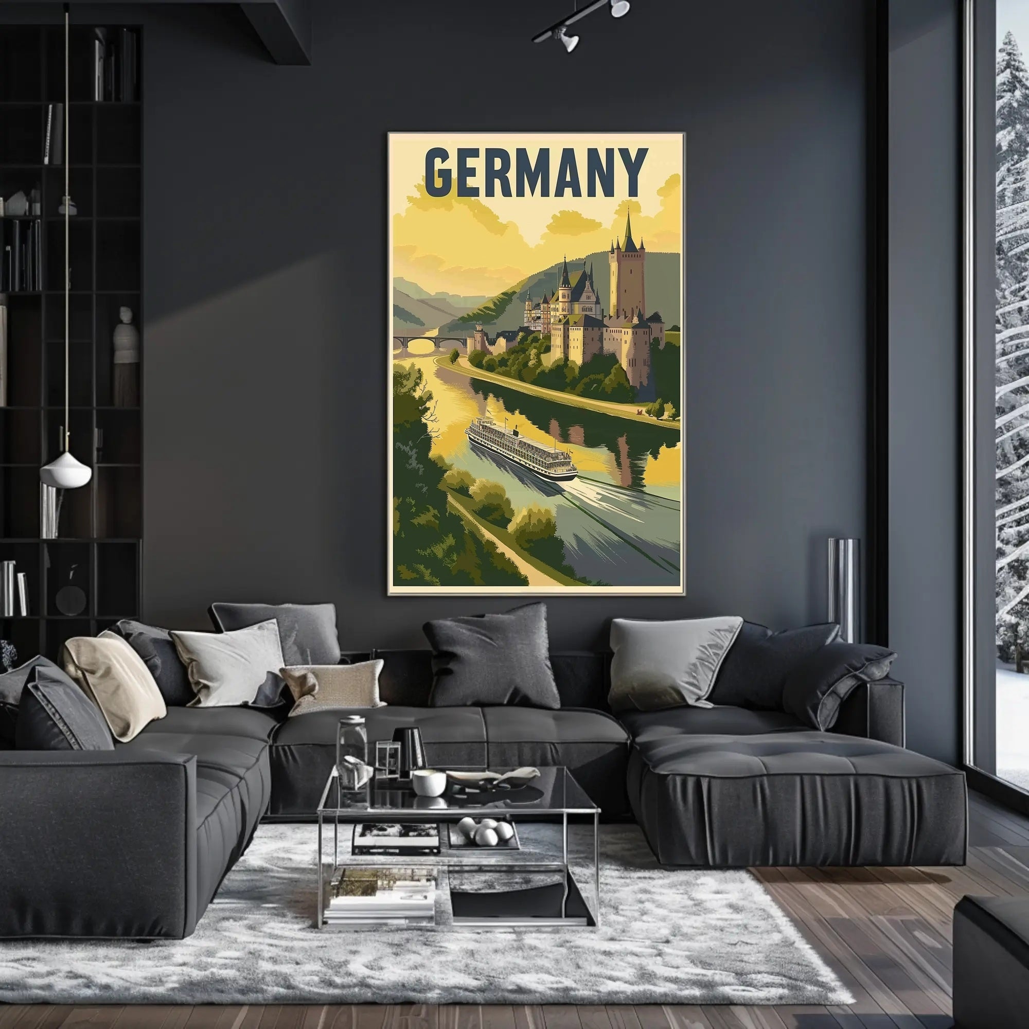 Scenic German Castle River View Vintage Travel Poster PosterGoat