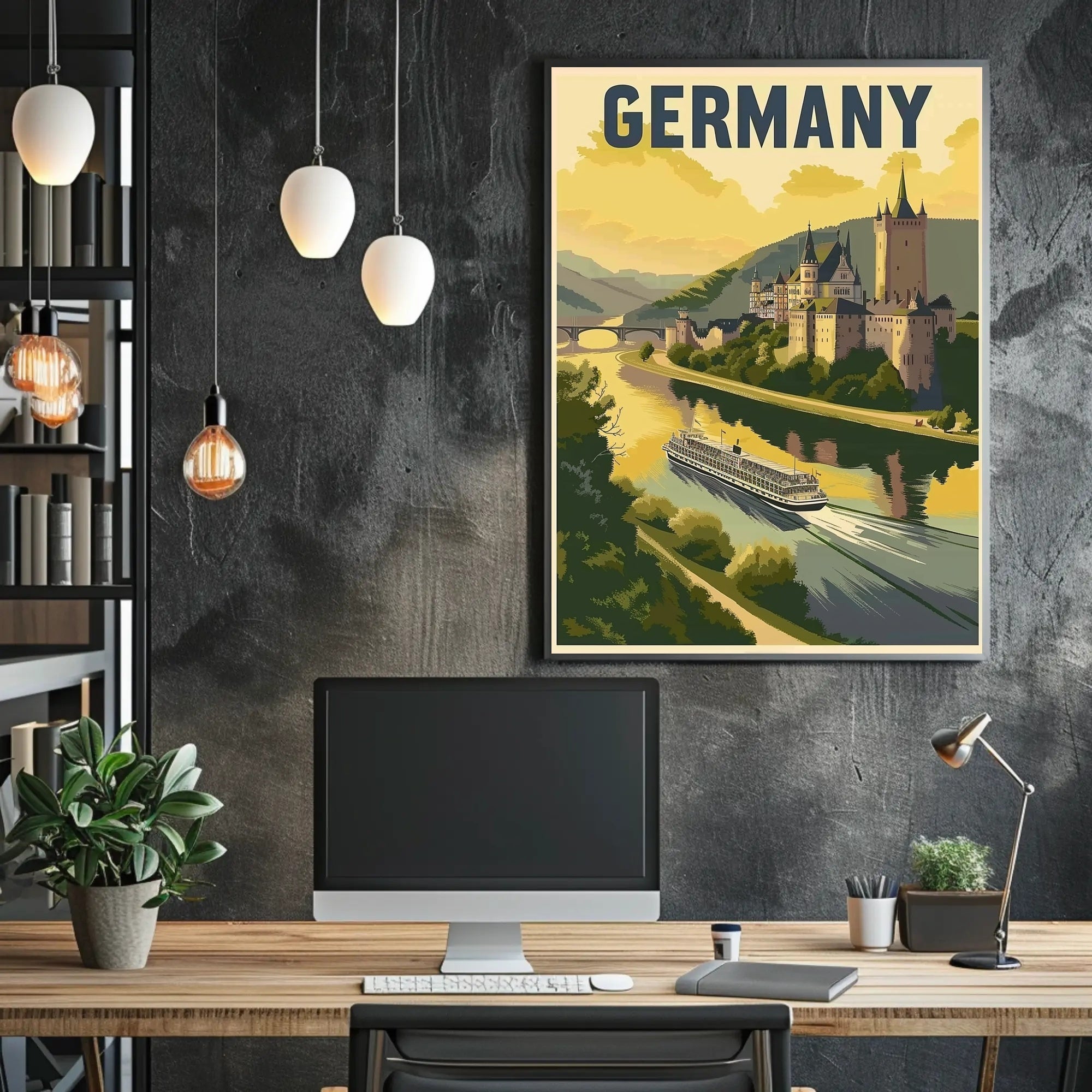 Scenic German Castle River View Vintage Travel Poster PosterGoat