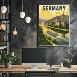 Scenic German Castle River View Vintage Travel Poster PosterGoat
