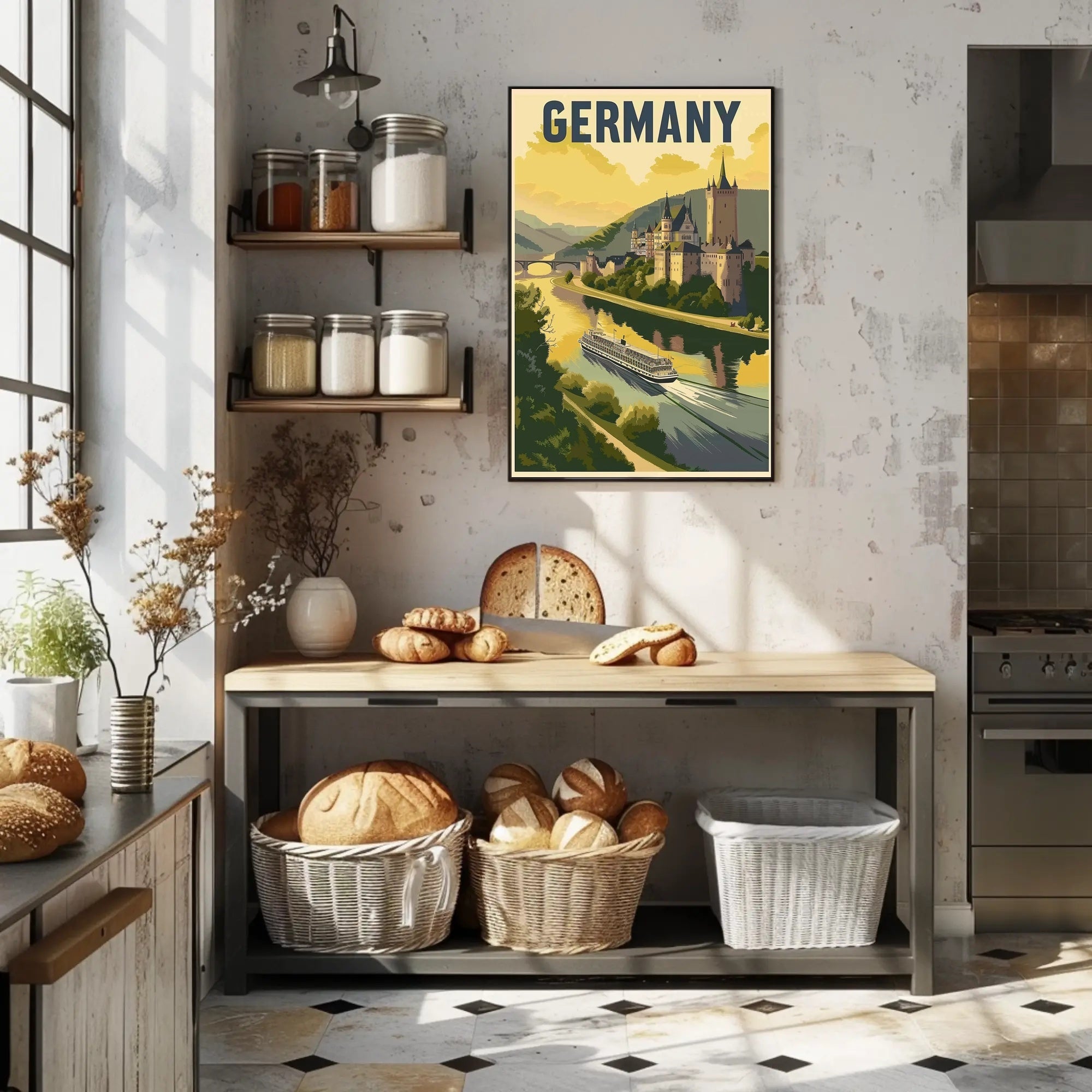 Scenic German Castle River View Vintage Travel Poster PosterGoat