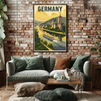 Scenic German Castle River View Vintage Travel Poster PosterGoat
