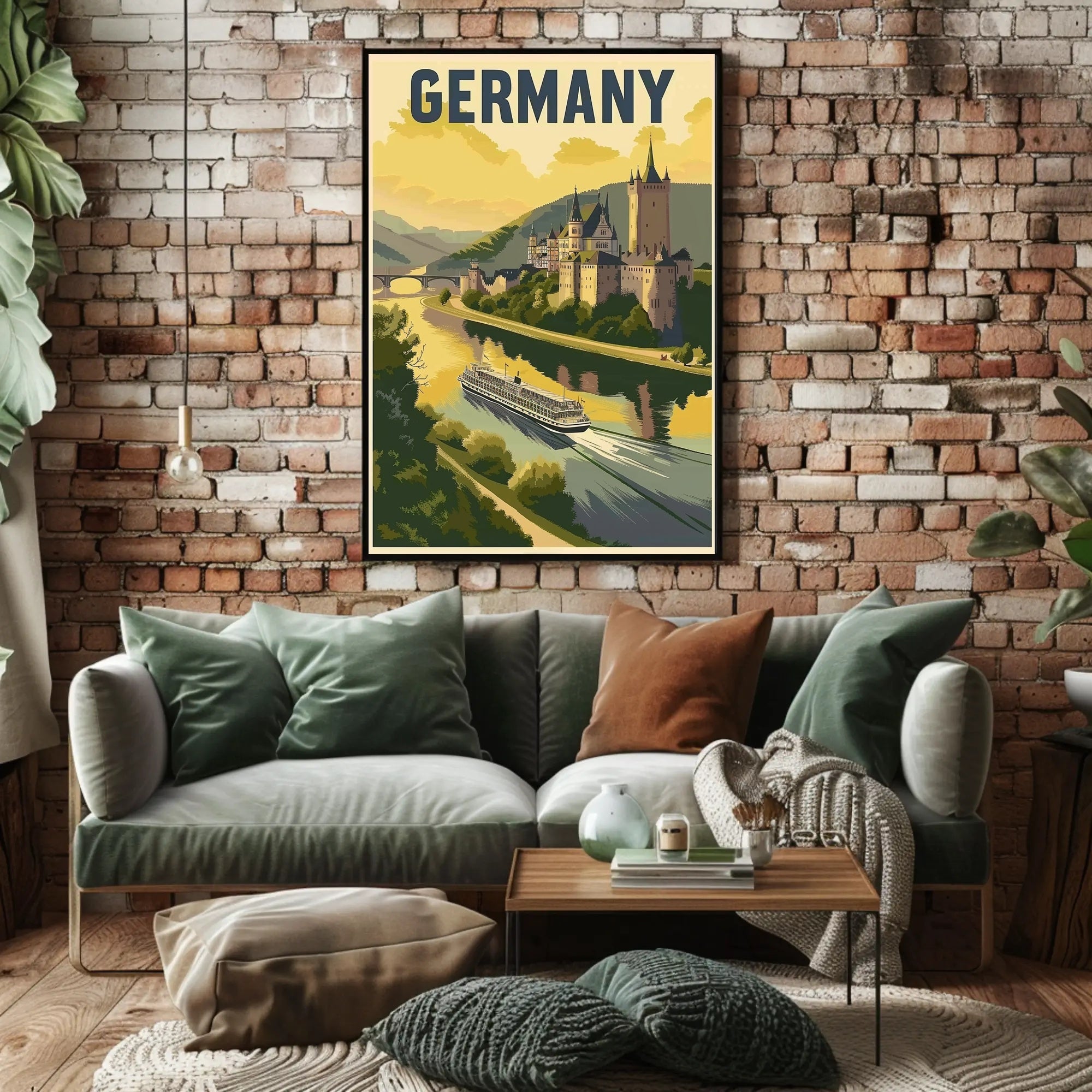 Scenic German Castle River View Vintage Travel Poster PosterGoat