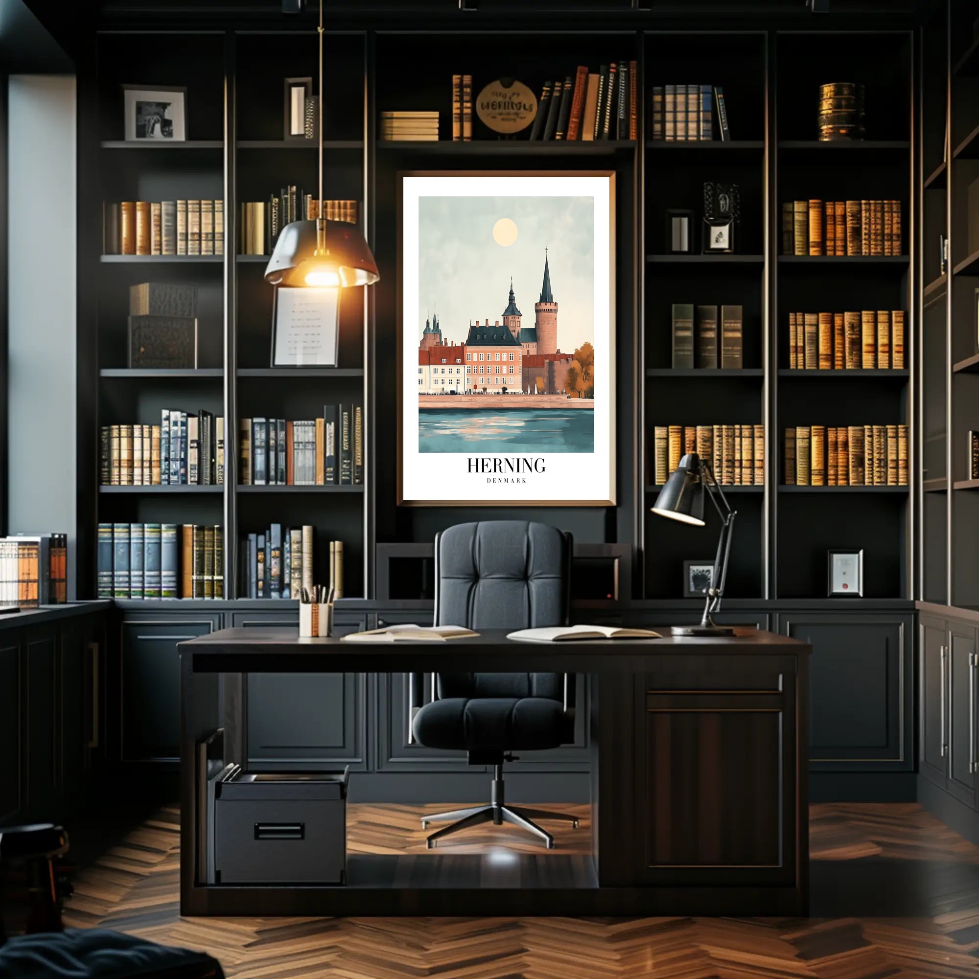 Scenic Herning Cityscape Waterfront Travel Poster PosterGoat