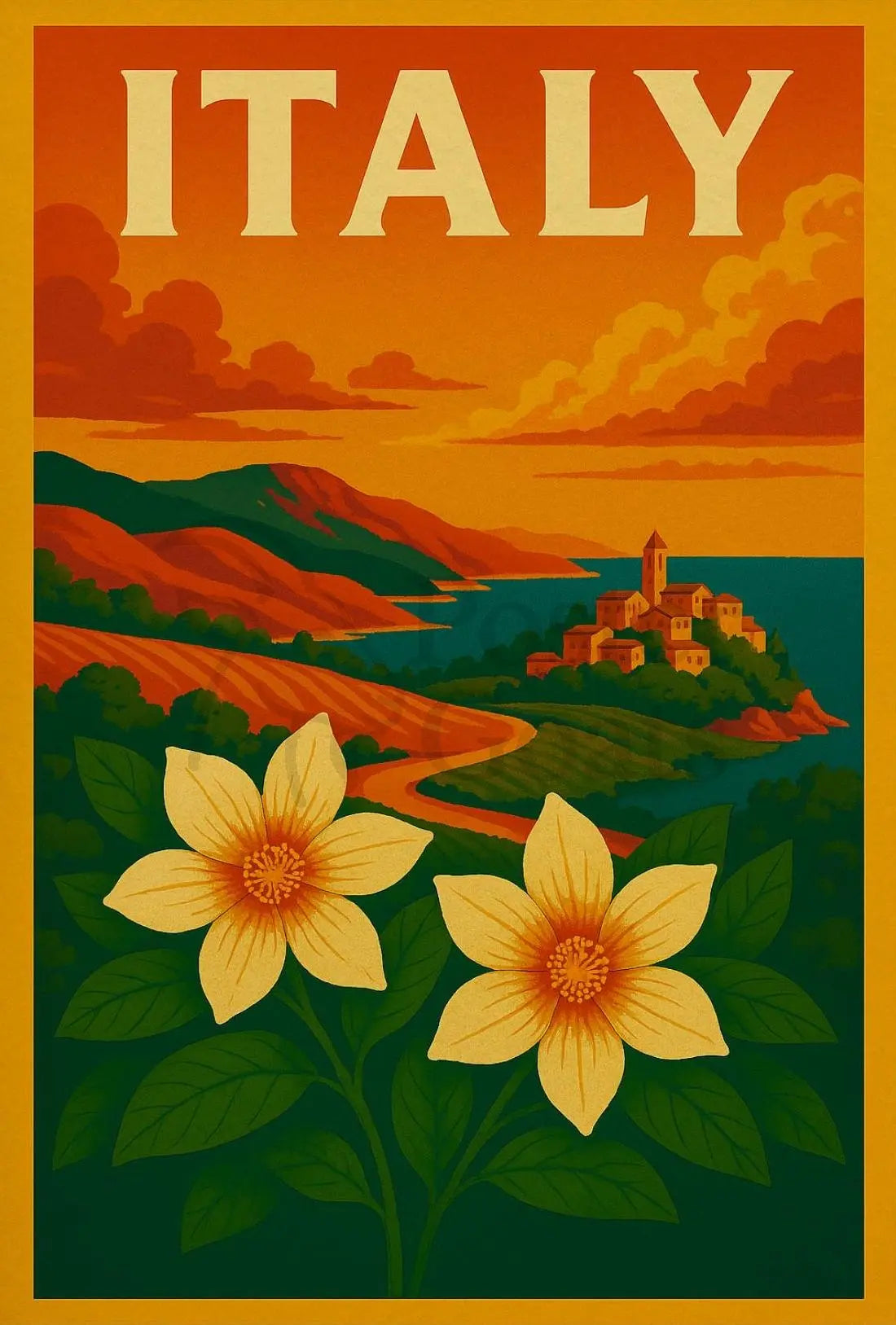 Scenic Italian Riviera Landscape with Nostalgic Travel Poster PosterGoat