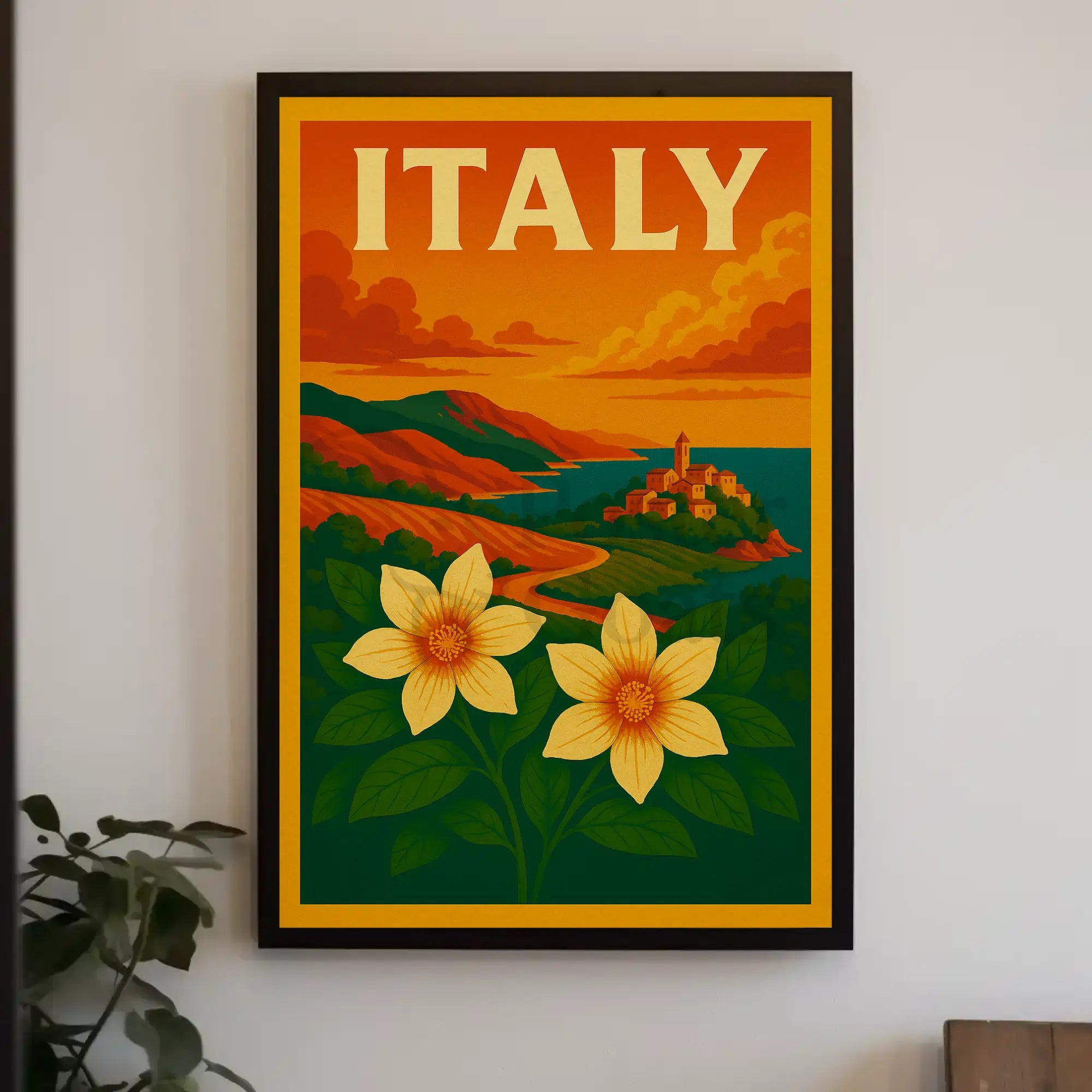 Scenic Italian Riviera Landscape with Nostalgic Travel Poster PosterGoat