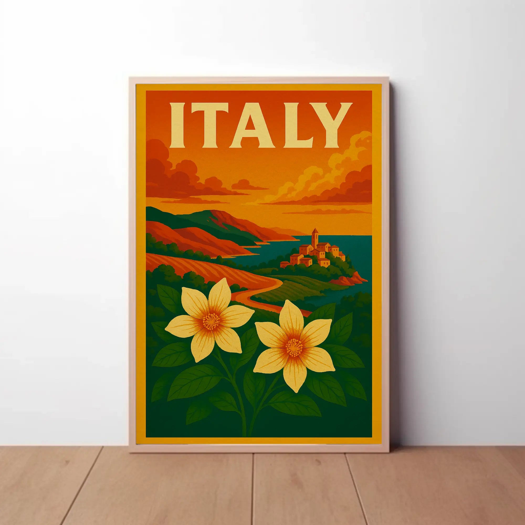 Scenic Italian Riviera Landscape with Nostalgic Travel Poster PosterGoat
