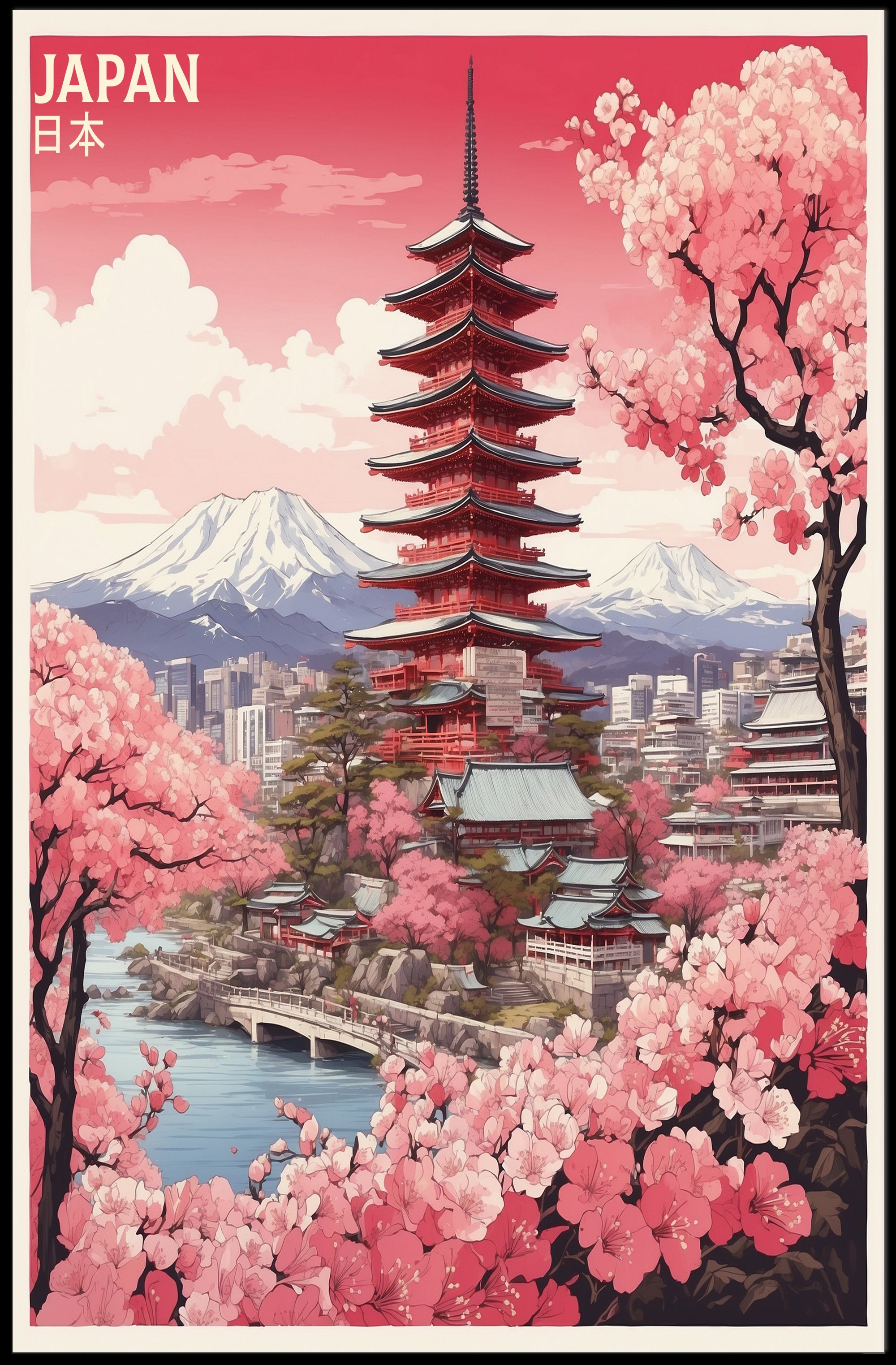 Scenic Japan Mount Fuji Cherry Blossoms Travel Poster PosterGoat