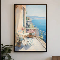 Scenic Mediterranean Balcony Art Print: Abstract, Artistic, or Pop Culture Poster PosterGoat