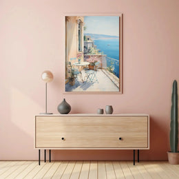 Scenic Mediterranean Balcony Art Print: Abstract, Artistic, or Pop Culture Poster PosterGoat