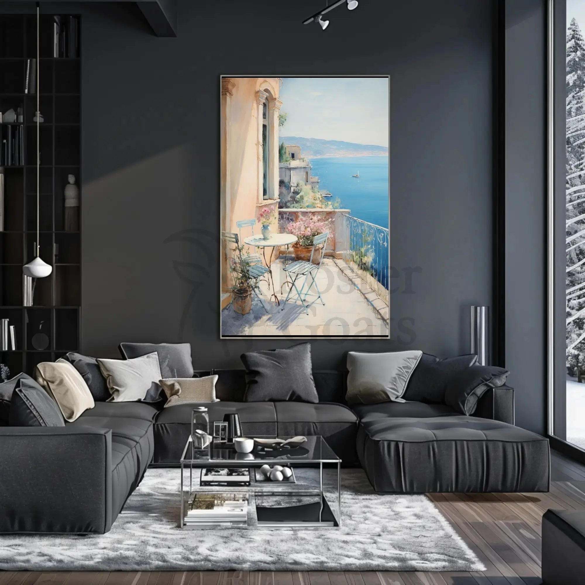 Scenic Mediterranean Balcony Art Print: Abstract, Artistic, or Pop Culture Poster PosterGoat