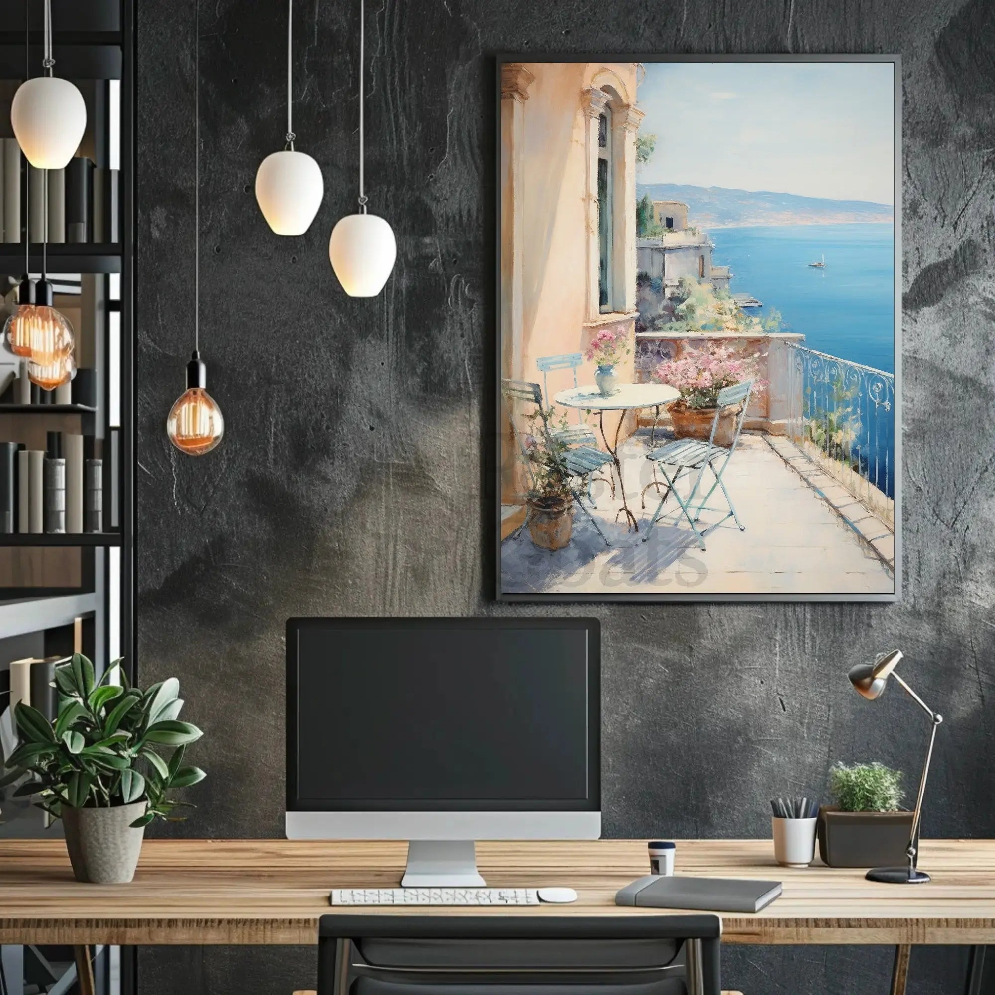 Scenic Mediterranean Balcony Art Print: Abstract, Artistic, or Pop Culture Poster PosterGoat