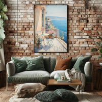 Scenic Mediterranean Balcony Art Print: Abstract, Artistic, or Pop Culture Poster PosterGoat