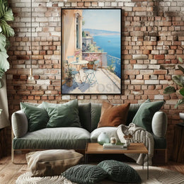Scenic Mediterranean Balcony Art Print: Abstract, Artistic, or Pop Culture Poster PosterGoat